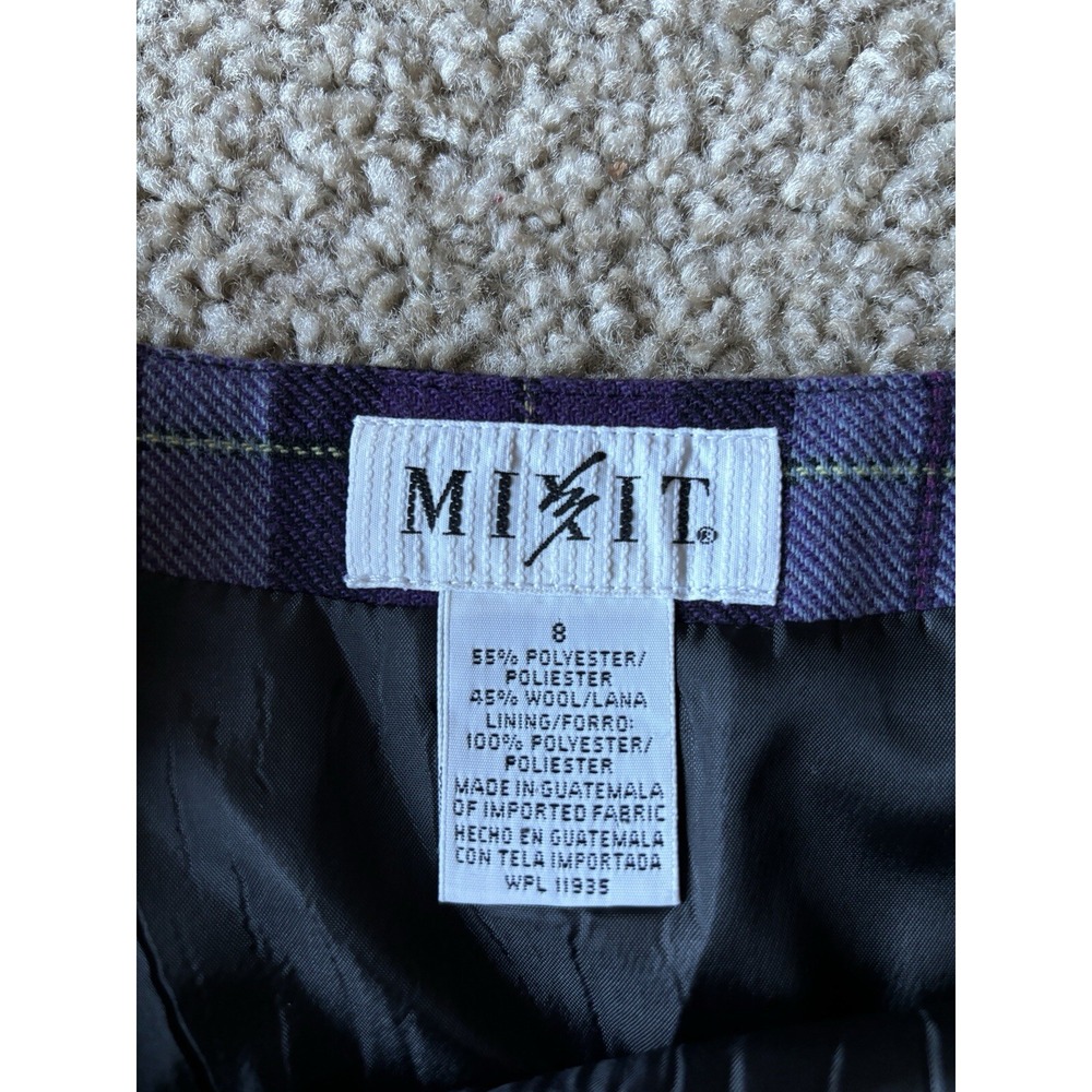 Mix It VINTAGE Y2K 90s 2000s WOOL Blend Plaid Skirt Lined Black Purple Casual - Picture 3 of 4